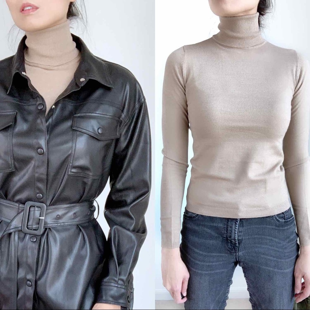 LYON HIGH NECK SOFT SLIM FIT TOP - KHAKI - Picture 3 of 12